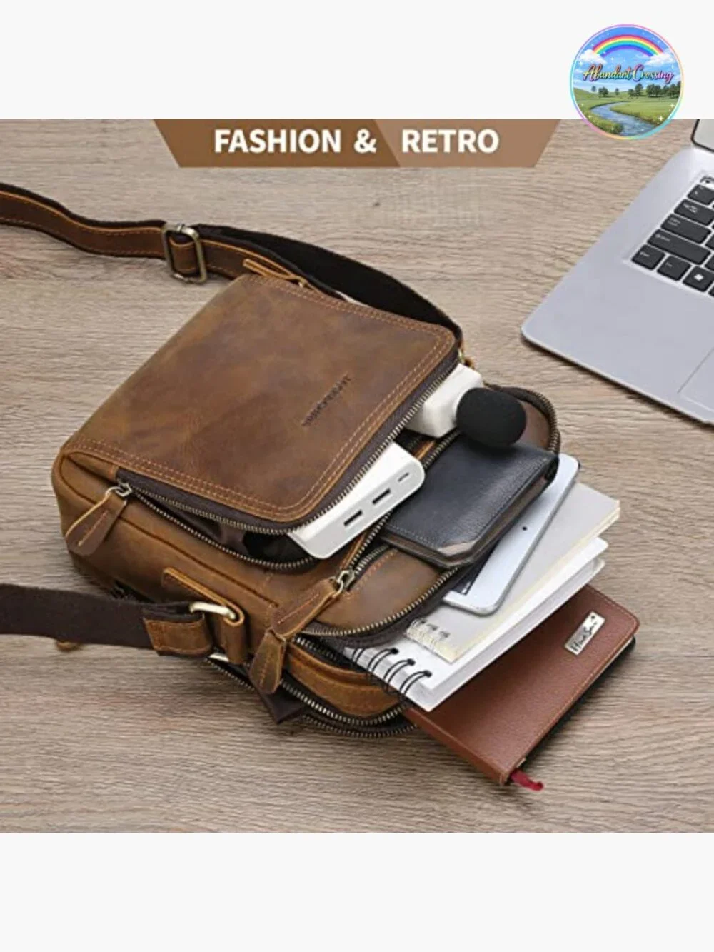 Genuine Leather Messenger Bag with Crossbody Strap for Work Business Travel